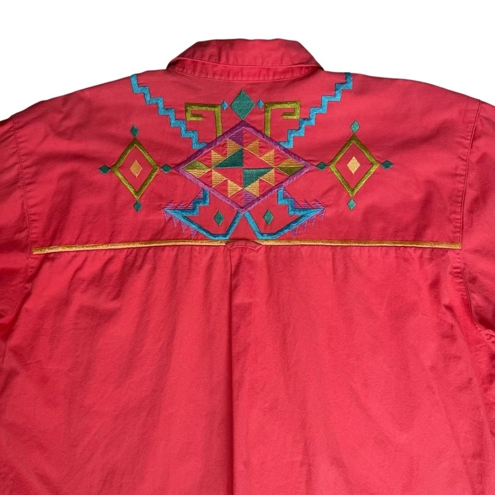 Vtg IB Diffusion Womens Western Shirt Plus 22W Coral Colorful Embroidery Cowgirl